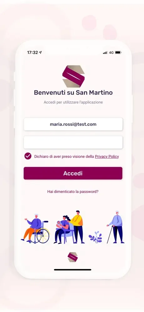 The app's sign-in, with privacy consent captured at login.